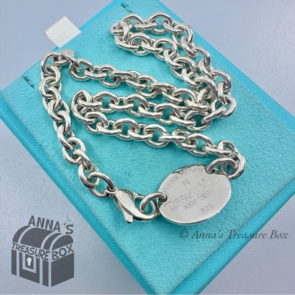 Tiffany & Co. 925 Silver VINTAGE RTT Oval Tag Choker 15.75" Necklace (pouch) - Picture 1 of 7